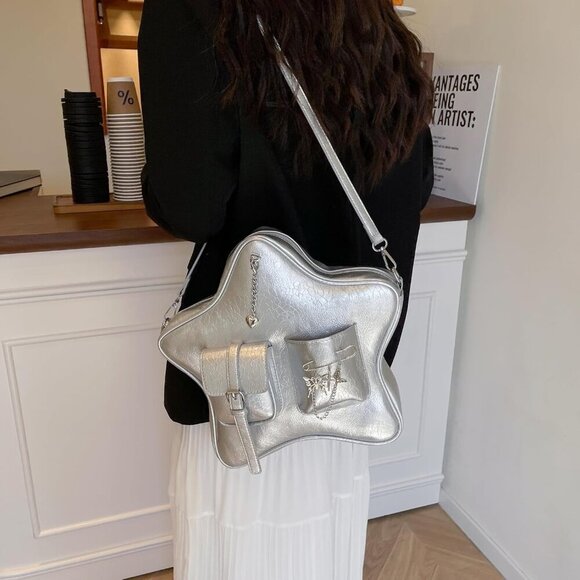 Gothic Star Shaped Backpack Purse PU Leather Crossbody Y2K Retro Accessory - Picture 3 of 9